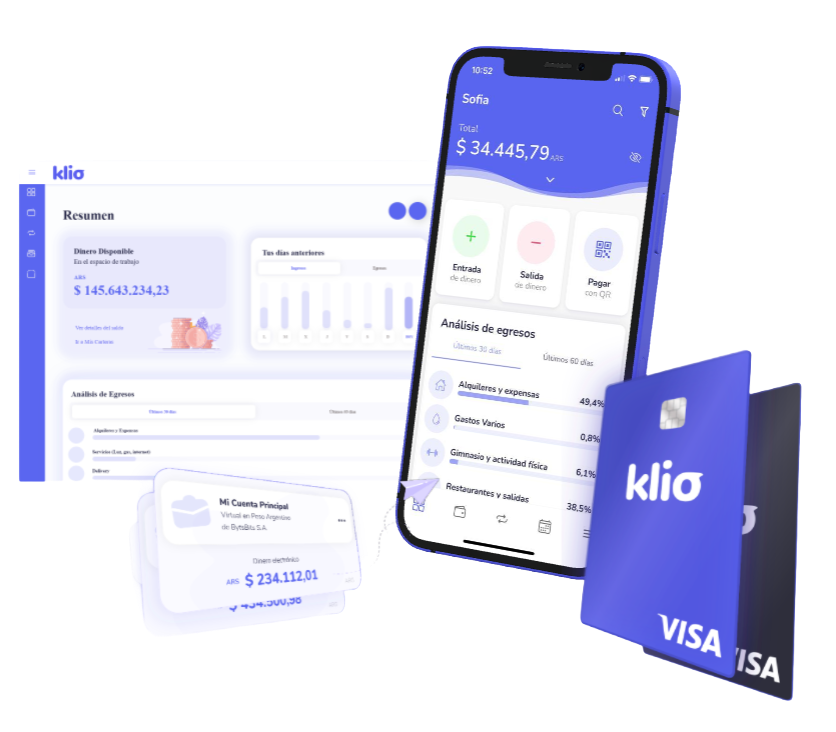 Plataforma Klio — backoffice, app móvil y tarjeta Visa
