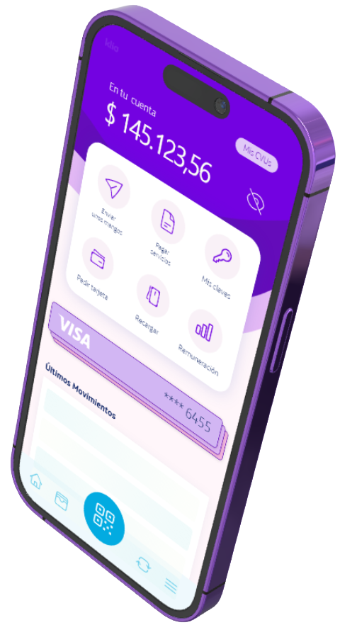 Render 3D de un teléfono móvil mostrando una wallet bajo tu marca operada sobre Propago